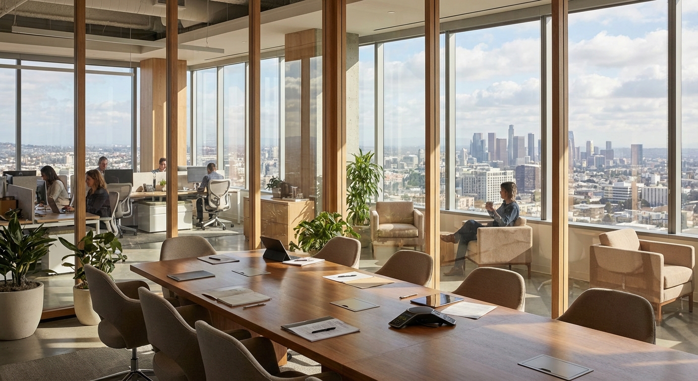 Modern California corporate office with city view