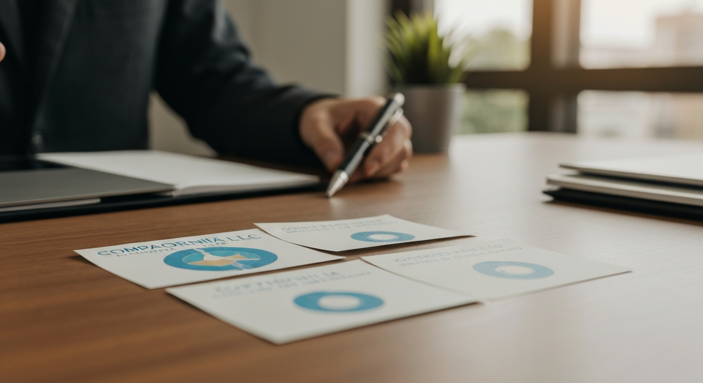 Comparing California LLC formation services with pricing notes on a desk